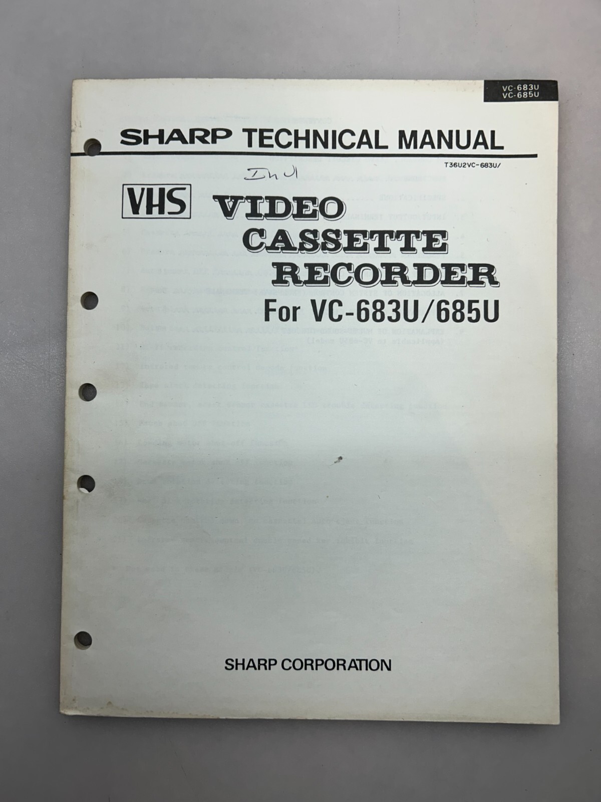Sharp VC-683U 685U Original Technical Manual Free Shipping