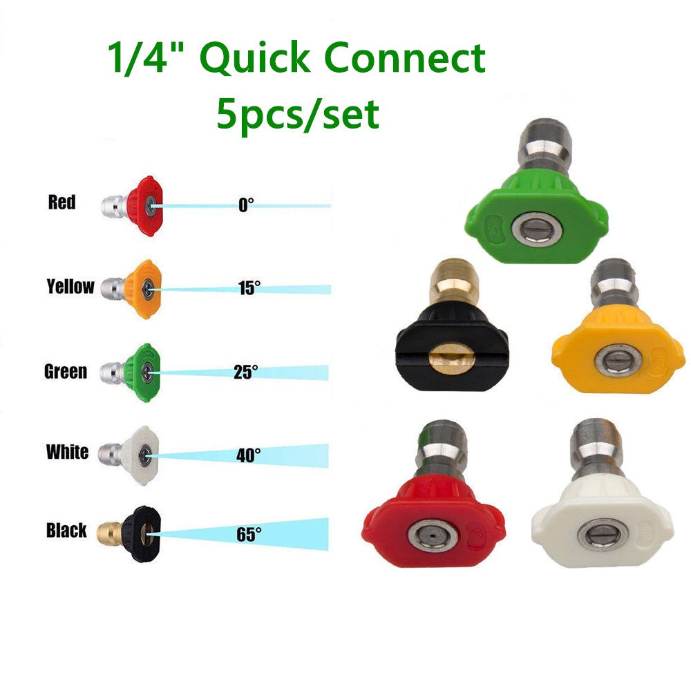 5pcs Pressure Washer Spray Tips Nozzles High Power Kit Quick Connect 1/4" Set