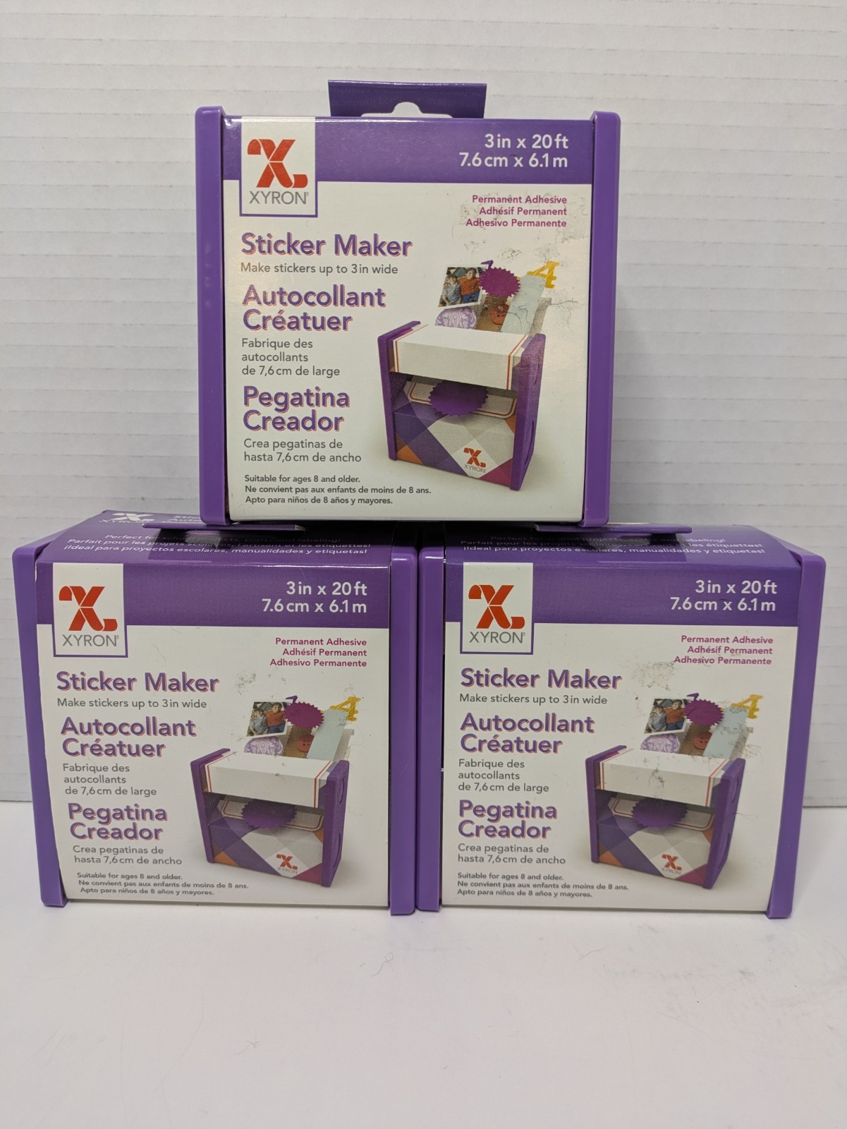 Lot Of 3 Xyron 3" Disposable Sticker Maker 3"X20' Permanent