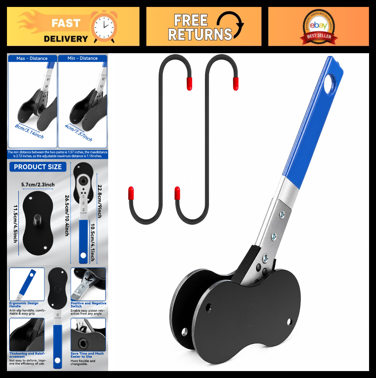 Heavy Duty Brake Caliper Compression Tool | 4-in-1 Ratcheting System & Hooks
