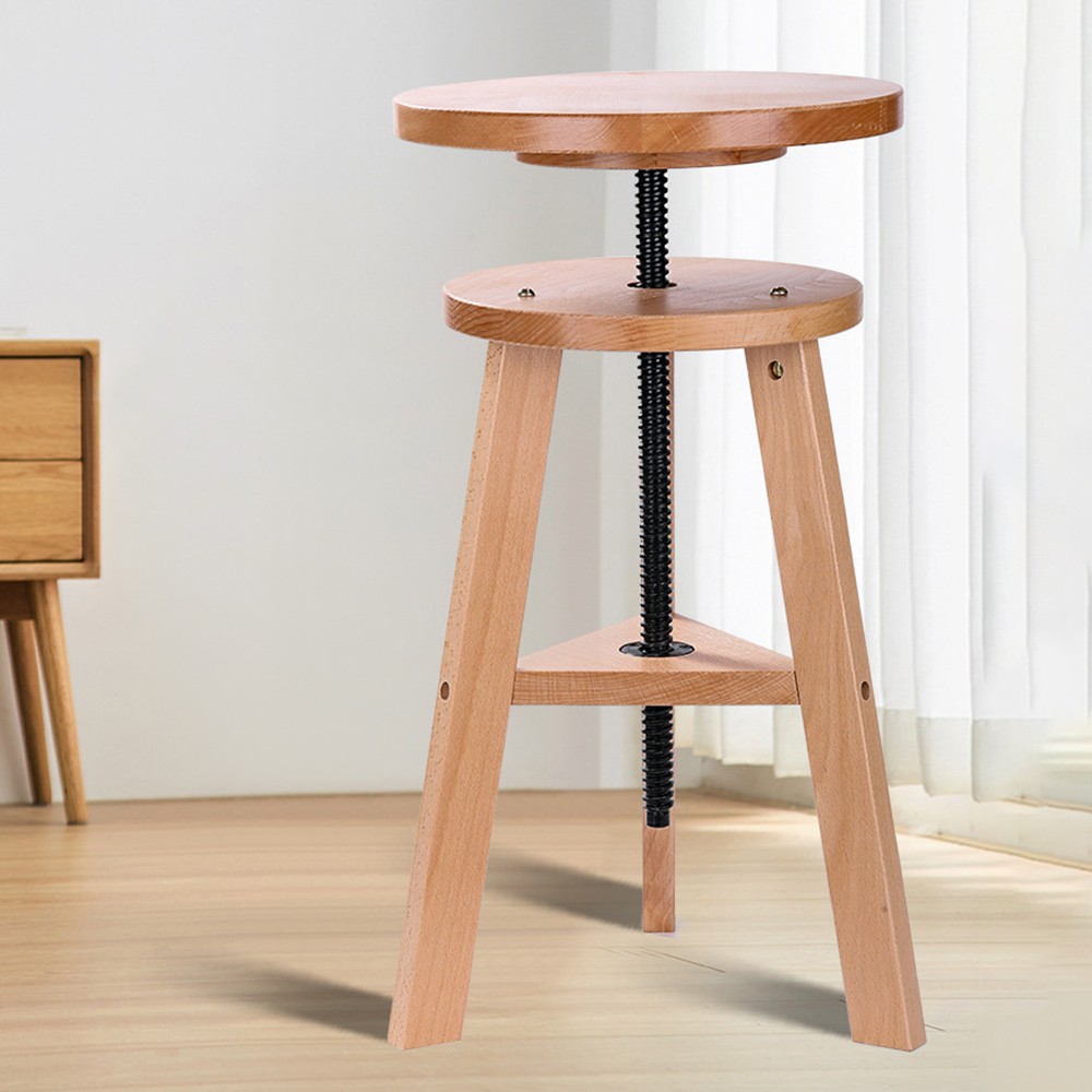 Wooden Round Drafting Stool Adjustable Height Kitchen Bar Stool Swivel Seat US