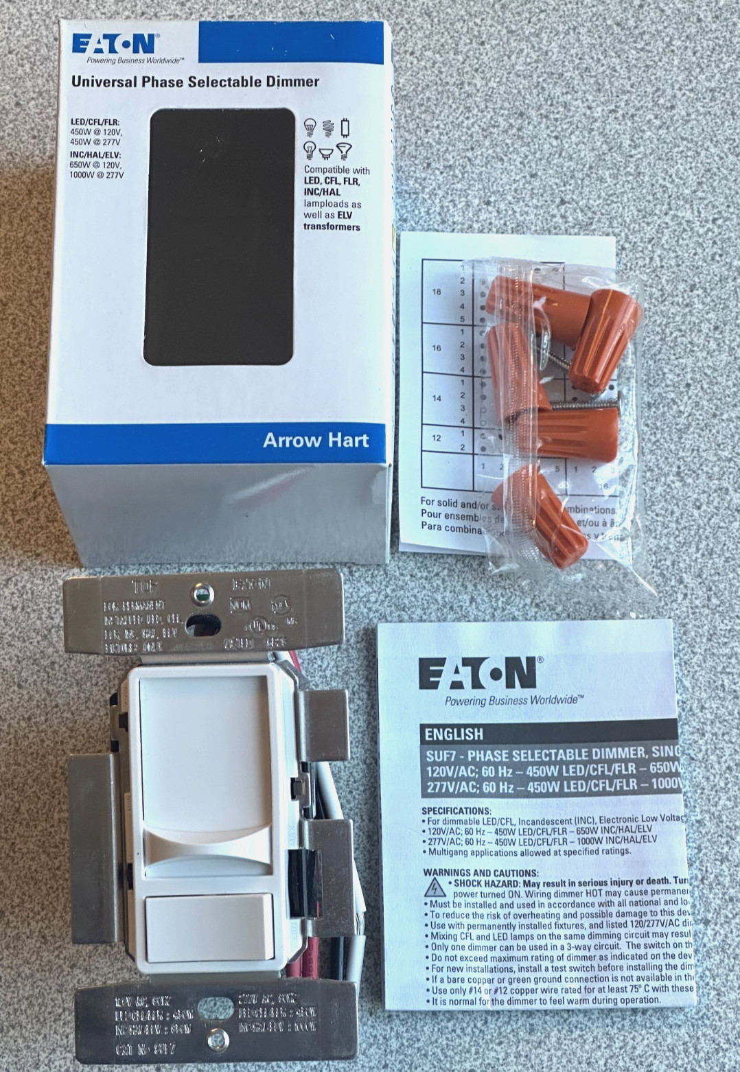 NEW Eaton SUF7-W White Universal Slide Dimmer 120/277V LED CFL ELV INC HAL FLR