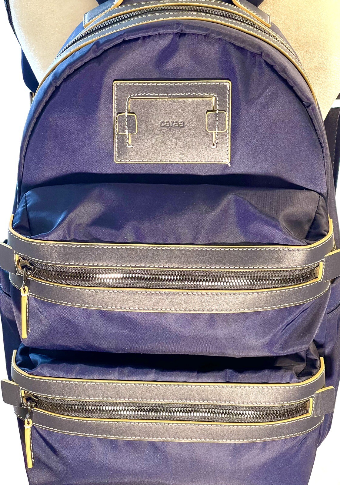CARAA Apartment Blue Nylon Medium Backpack Zippers Padded Adjustable Straps