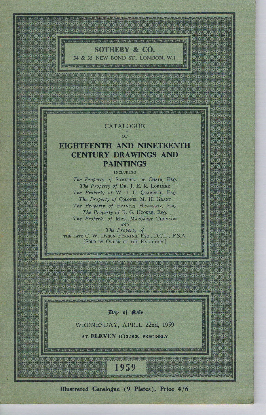 Sotheby's- 18th & 19thC Drawings & Paintings April 22, 1959