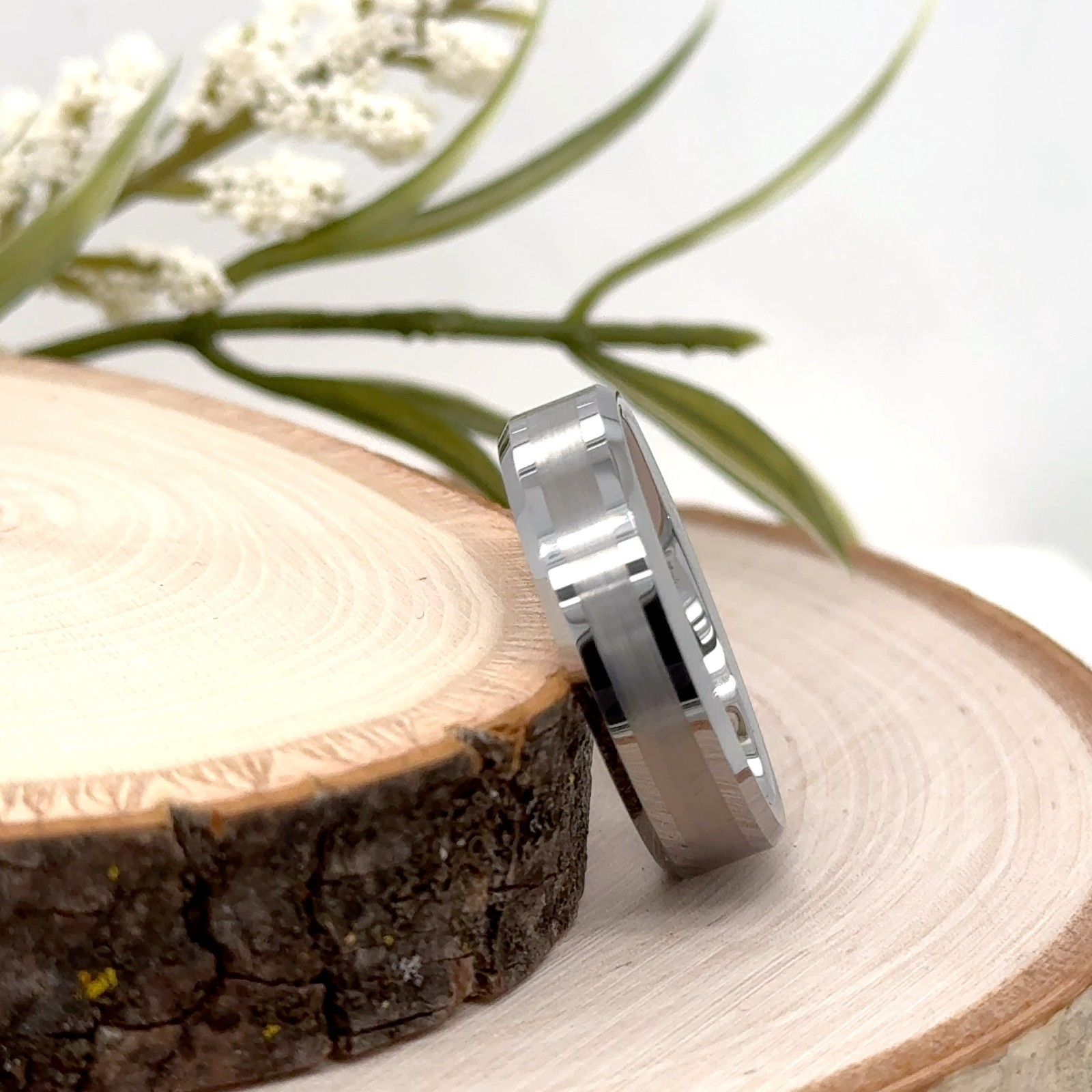 6mm Silver Tungsten Promise Band Brushed Stepped Edges Band For Christmas Gifts
