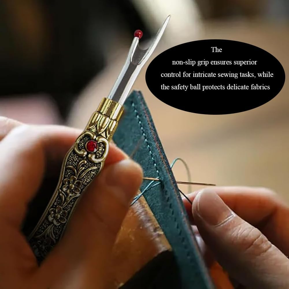 Metal Seam Ripper with Classical Engraved Pattern - Ergonomic Non-Slip Handle Se
