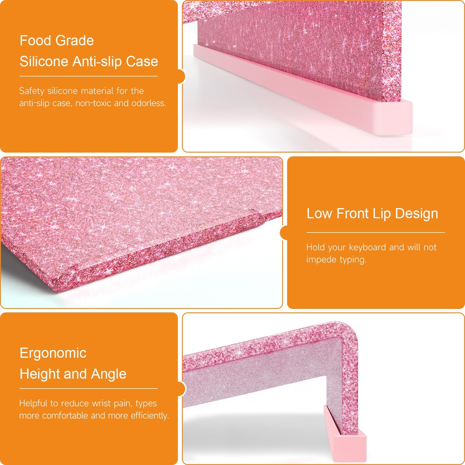 BEEGO Ergonomic Computer Keyboard Stand - Glitter Pink Acrylic Keyboard Riser...