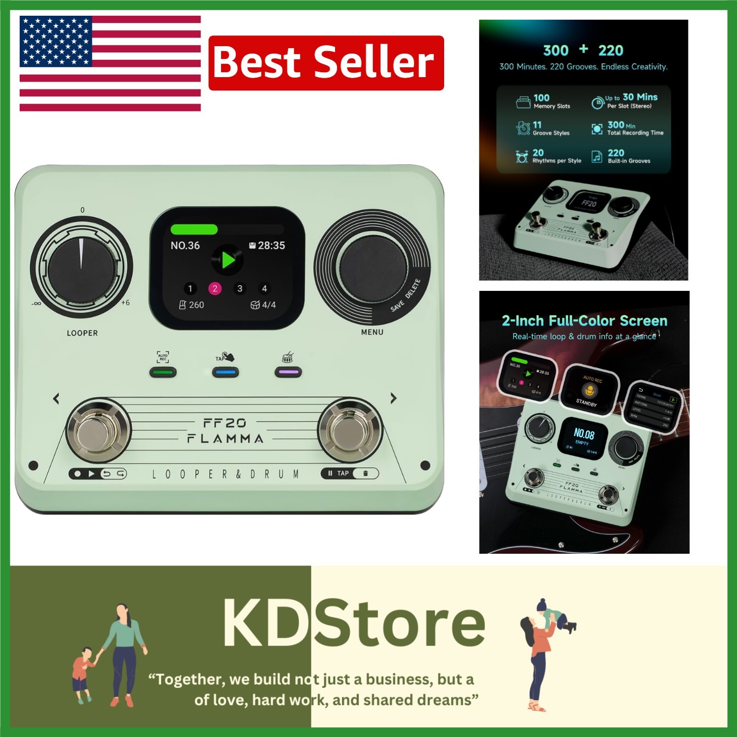 Multi-Function Looper Pedal with Drum Machine 300Min 220Grooves USB