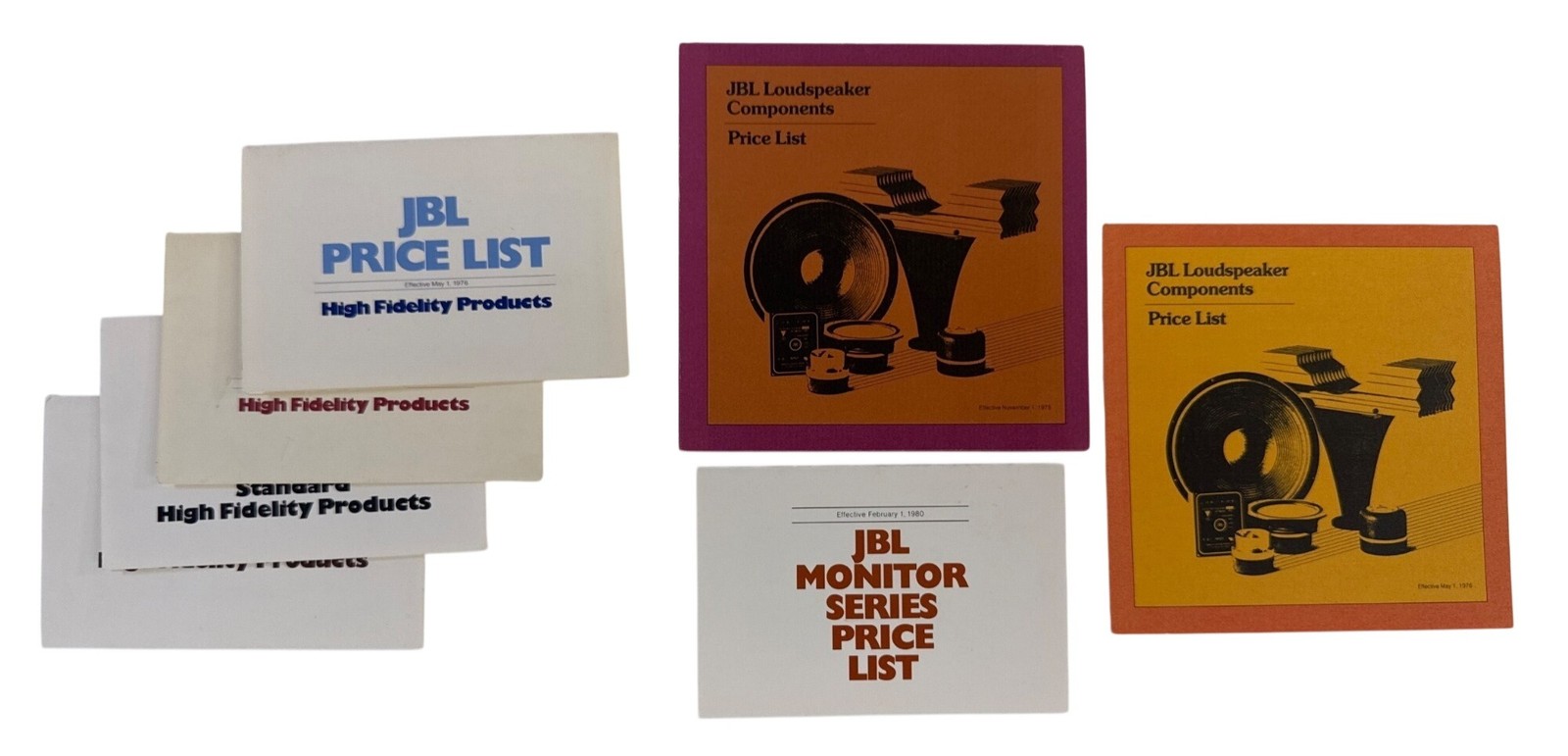 1970's JBL Price Lists including Monitors and Loudspeaker Components