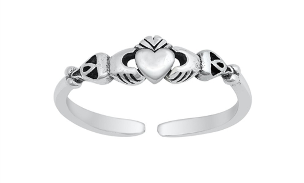 Sterling Silver .925 Stamped Claddagh Adjustable Toe Ring Mid Ring
