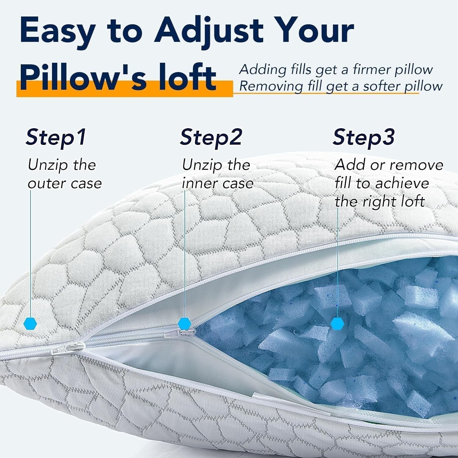Cooling Pillow for Sleeping Adjustable Memory Foam Bed Pillow with Removable ...