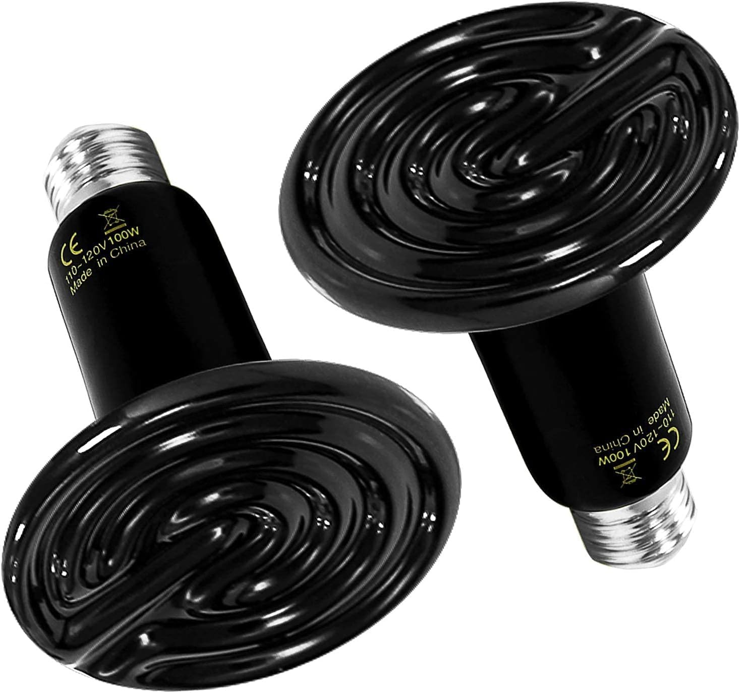 HealSmart Reptile Heat Lamp 100W 2-Pack Ceramic Emitter, No 100W, Black
