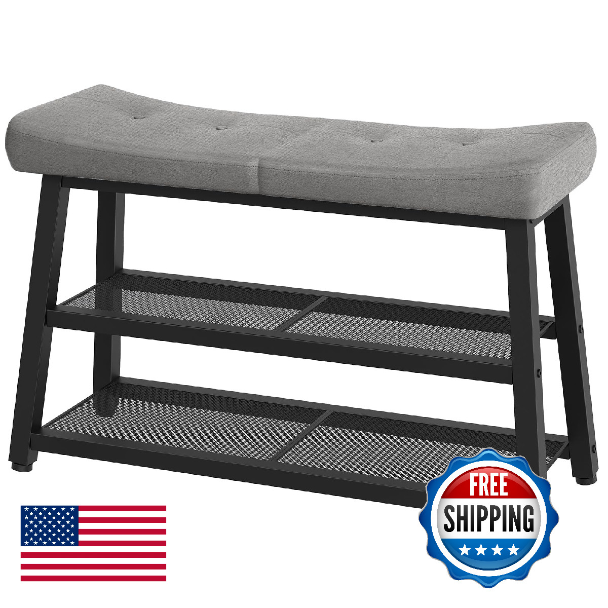 Yatiney Shoe Bench 3-Tier Shoe Rack Entryway Bench Storage And Cushion For