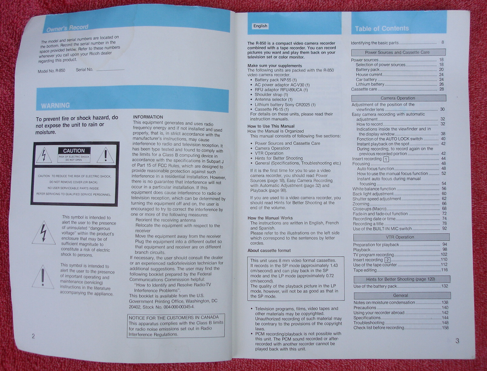 @ Ricoh Operating Instructions Owners Manual For Camcorder R-850