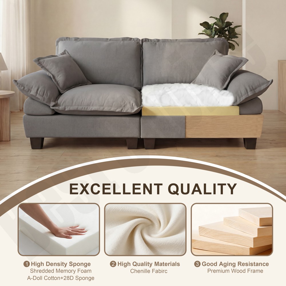 Modular Sectional Sofa, Cloud Couch with Sailboat Design, 1 Movable Ottomans & 2