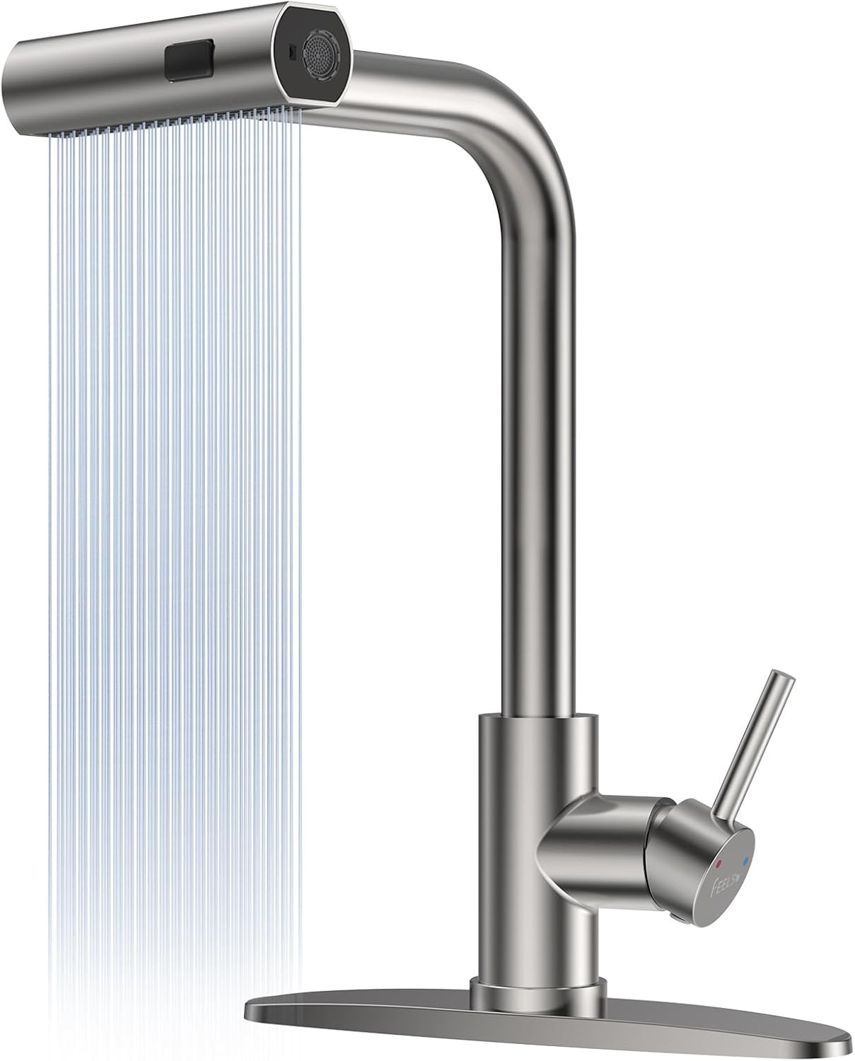4-Mode Kitchen Sink Faucet, Pull down Sprayer, Brushed Nickel | Lead-Free NSF Ce