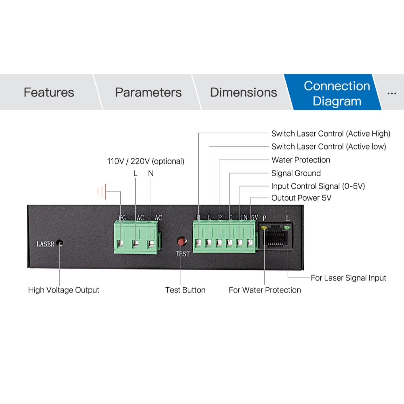 MYJG-100W-Y 100W CO2 Laser Power Supply with Current Display for 100W Laser Tube