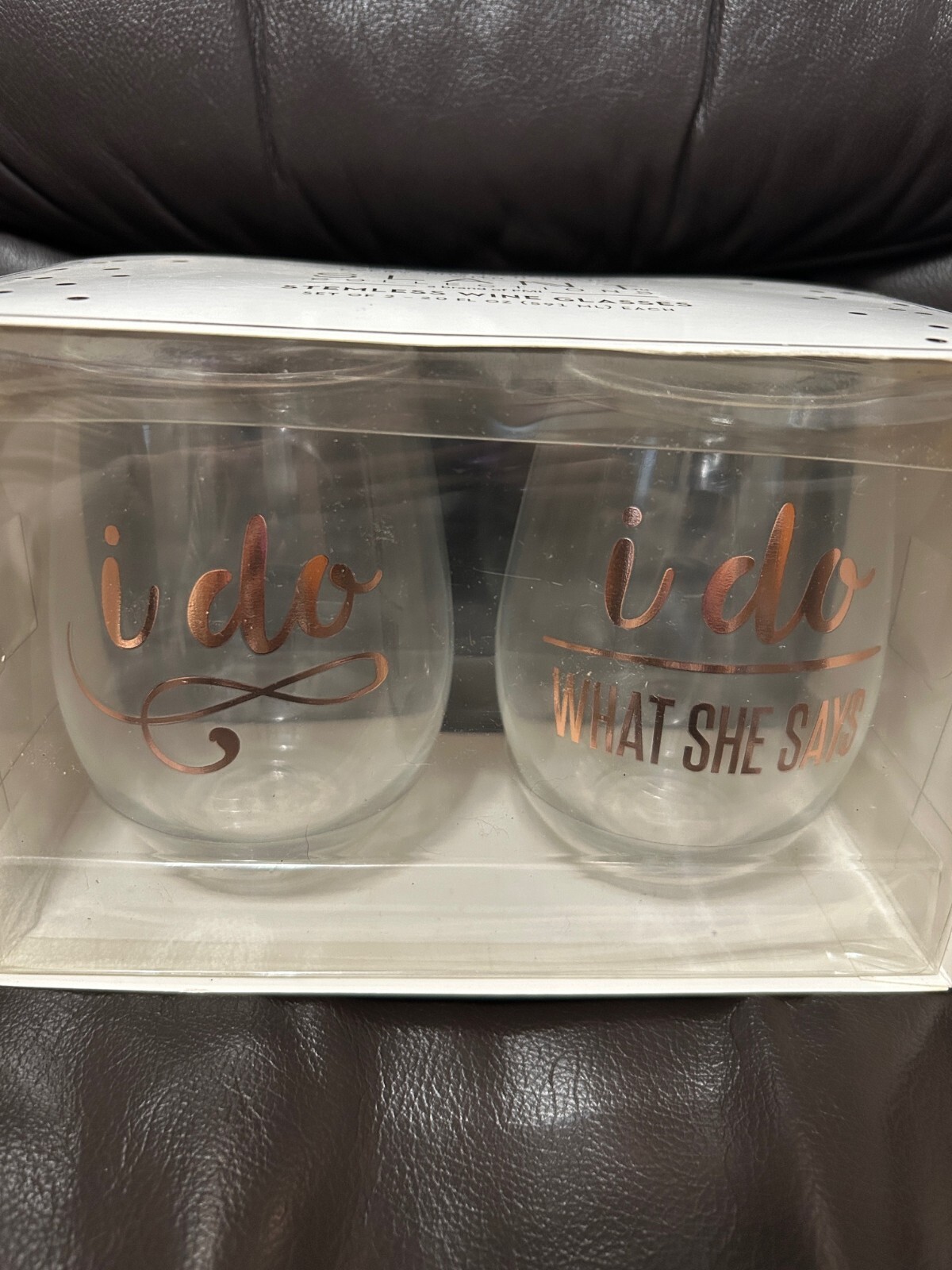Slant Collections I Do/ What She Says Stemless Wine Glasses Set Brand New