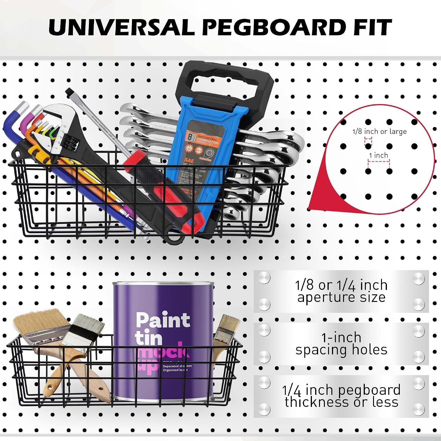 5-Piece Pegboard Baskets Set - Heavy Duty Peg Board Organizer Accessories Bin...