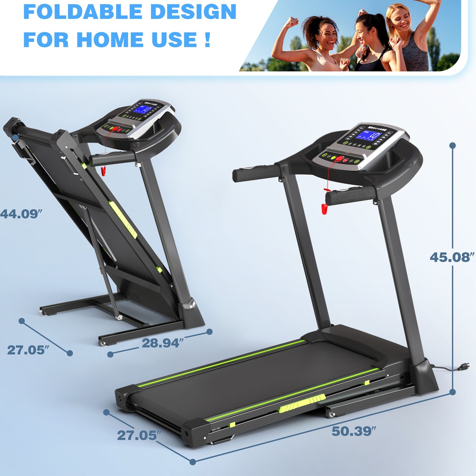 Multi-Functional LED Display Folding Treadmill With APP Tracking 4% Incline