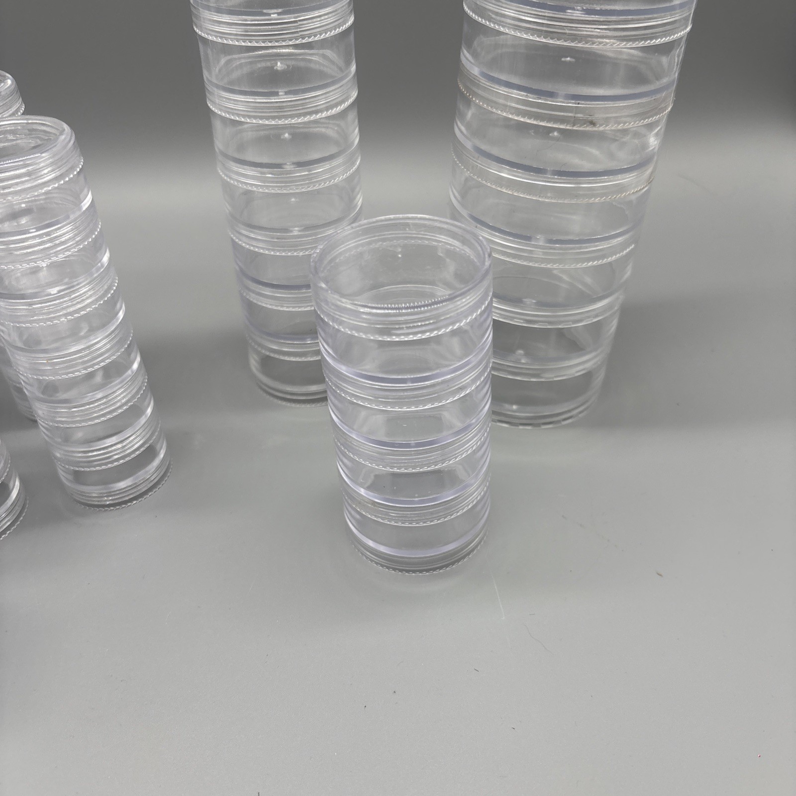 Lot Of Plastic Storage Containers Layer Screw On Stackable Round Cross Stitch