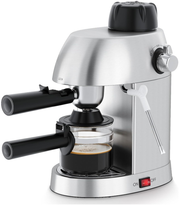 Cafetera espresso 3.5 bar 4 tazas acero vaporizador 800W compacta segura, Nuevo
