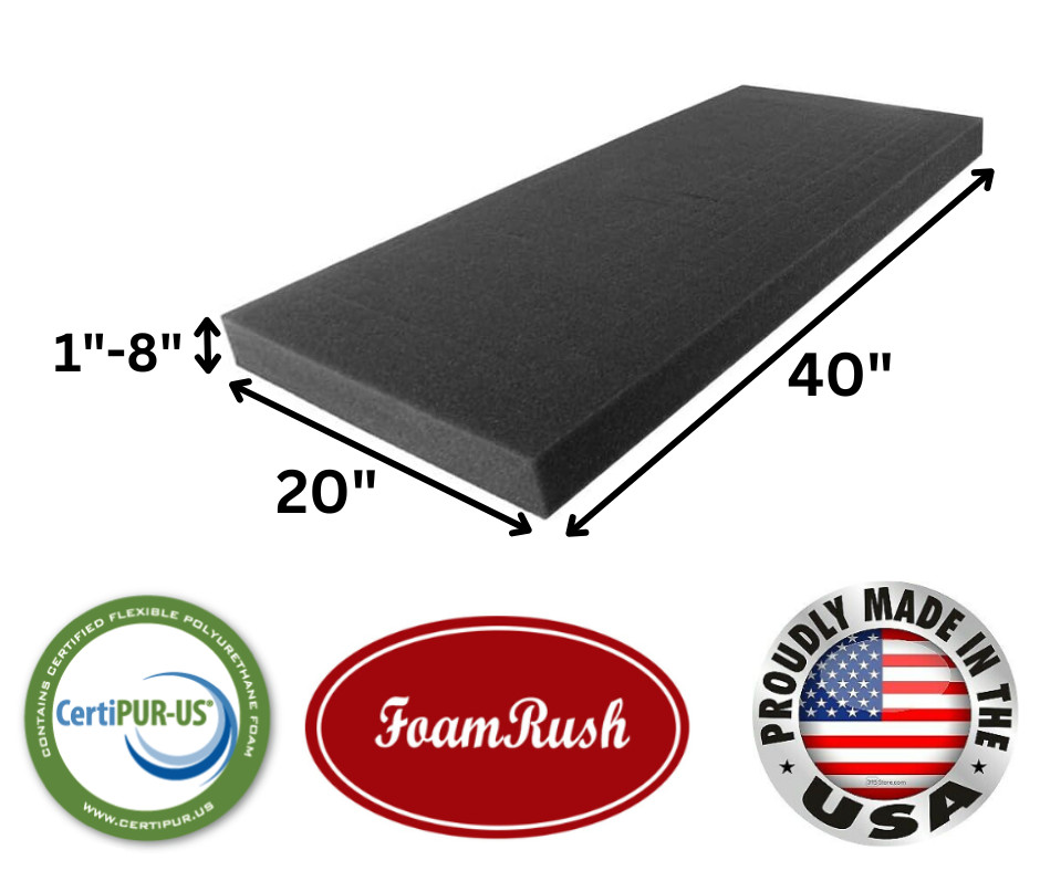 FoamRush 20" x 40" Charcoal High Density Upholstery Foam Seat Cushion USA