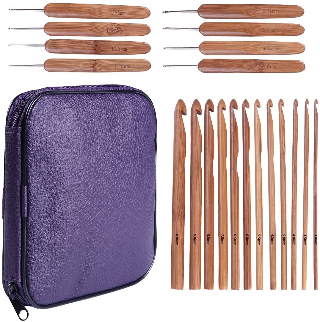 20 Pcs Bamboo Crochet Hooks Needles Set Hook Case Knitting Yarn Craft Ergonomic