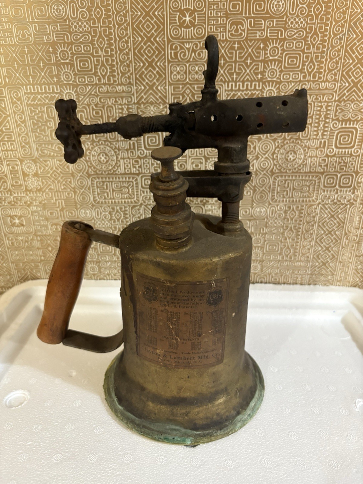 vintage blow torch brass Clayton Brass Torch 1920’s Original With Original Decal