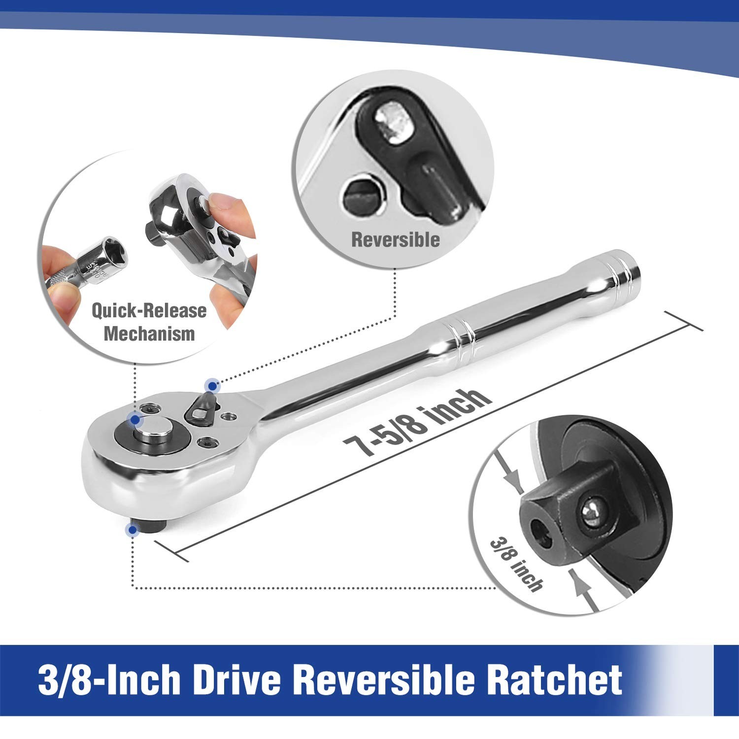 39-Piece Drive Socket Set - Metric & SAE, Quick-Release Ratchet, Extensions, Com