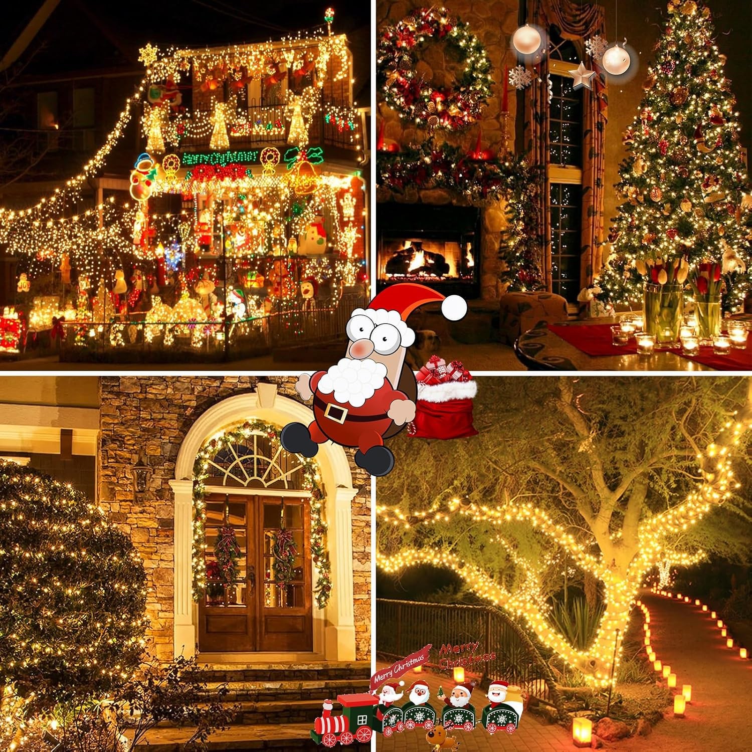 2 Pack 200 LED Solar String Lights for Outside, 2 Pack, Warm White