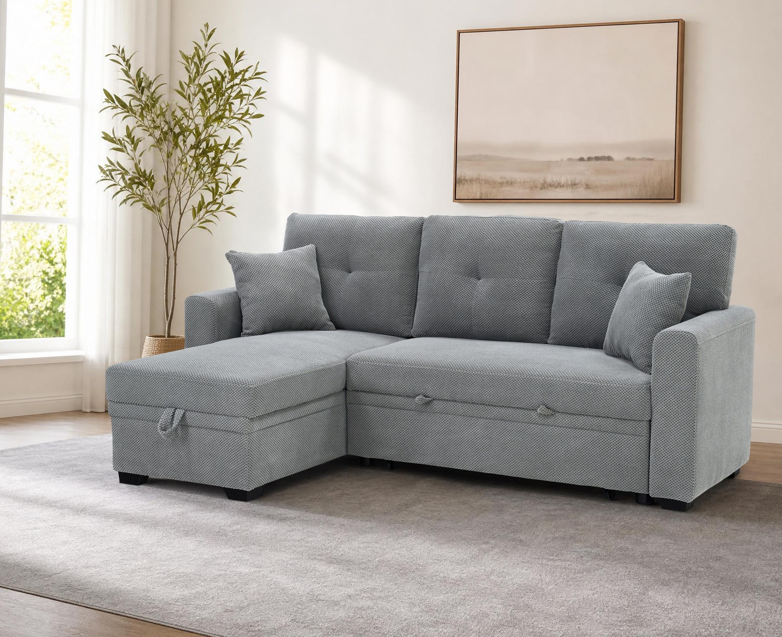 L-Shaped Sofa Sectional Loveseat Couch Convertible Sleeper Sofa w/Pull-Out Bed