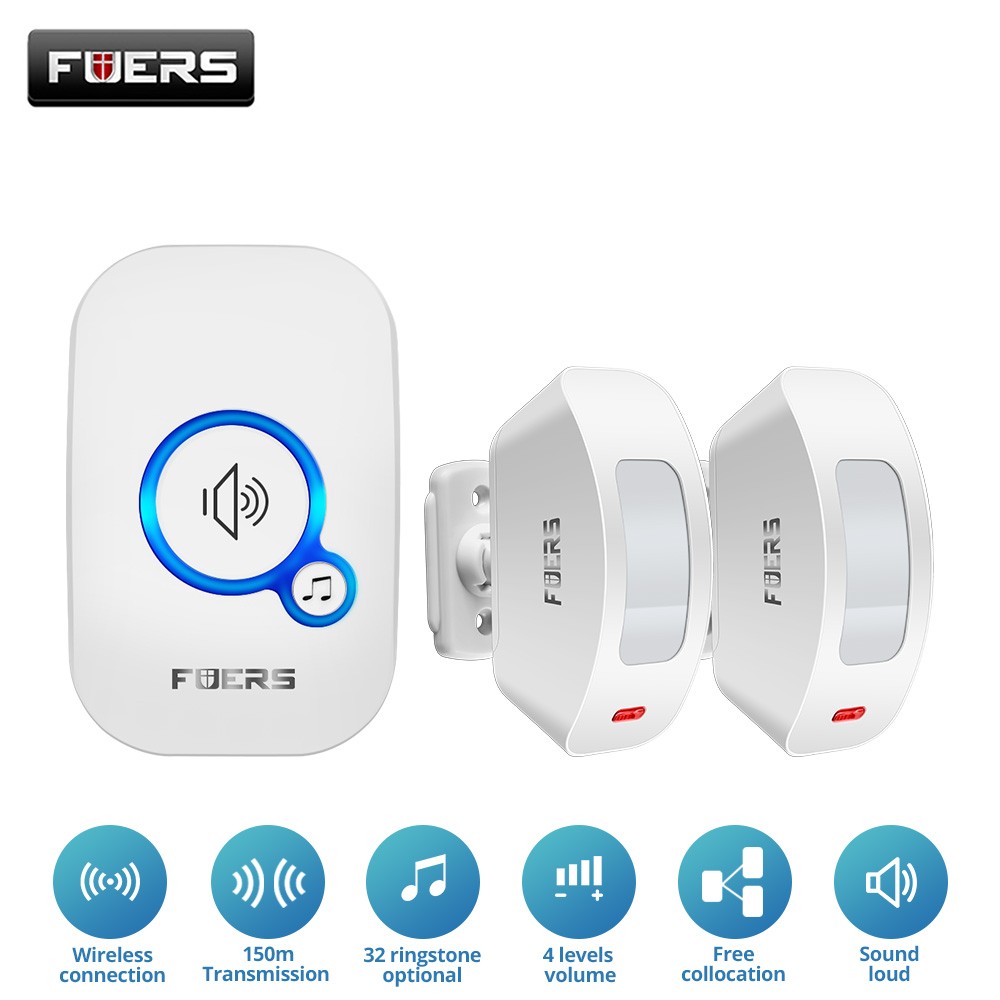 Plug & Play Wireless Infrared Doorbell Alarm Motion Sensor Security Kit