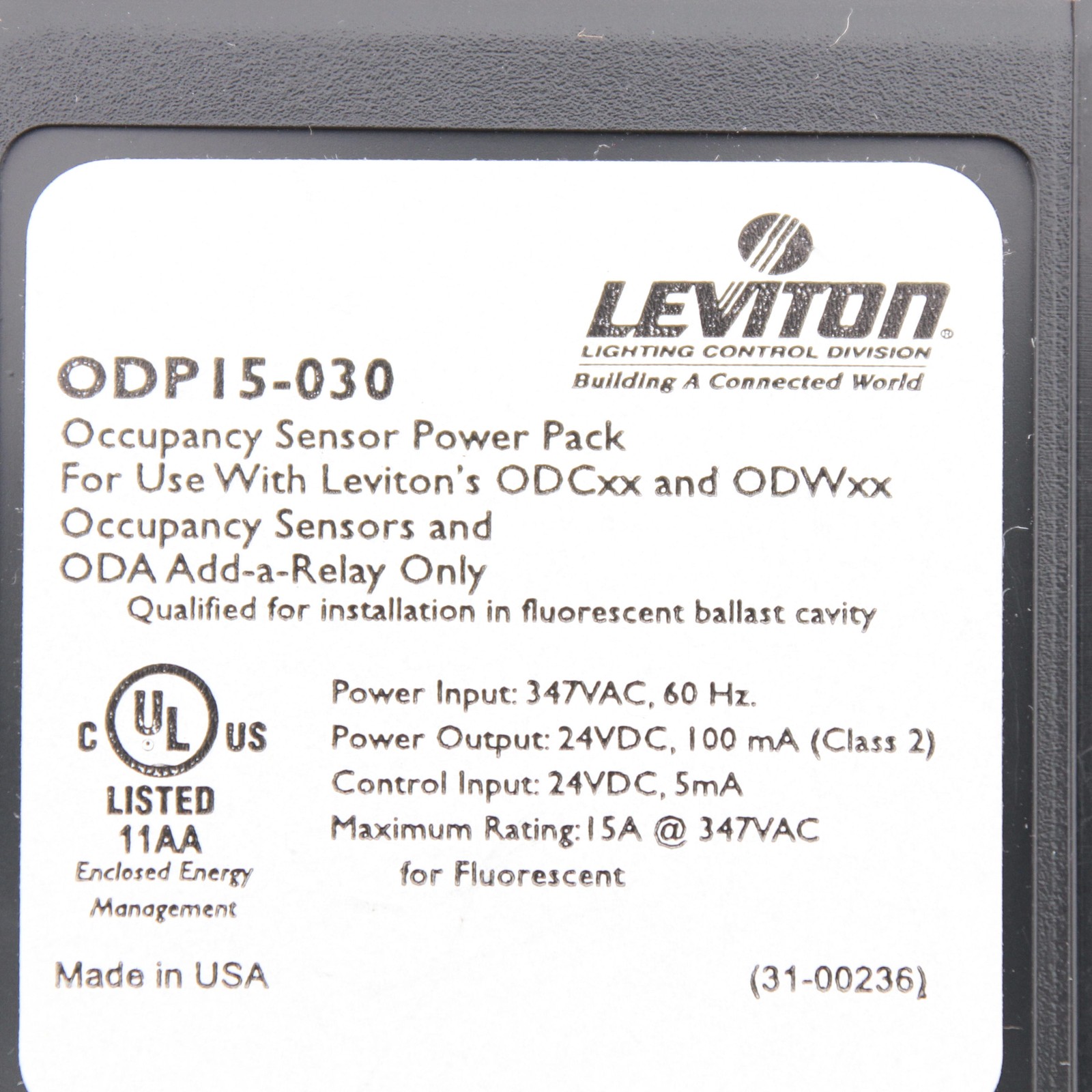 Leviton ODP15-30 Occupancy 15A Motion Sensor Power Pack 347V Fluorescent Only