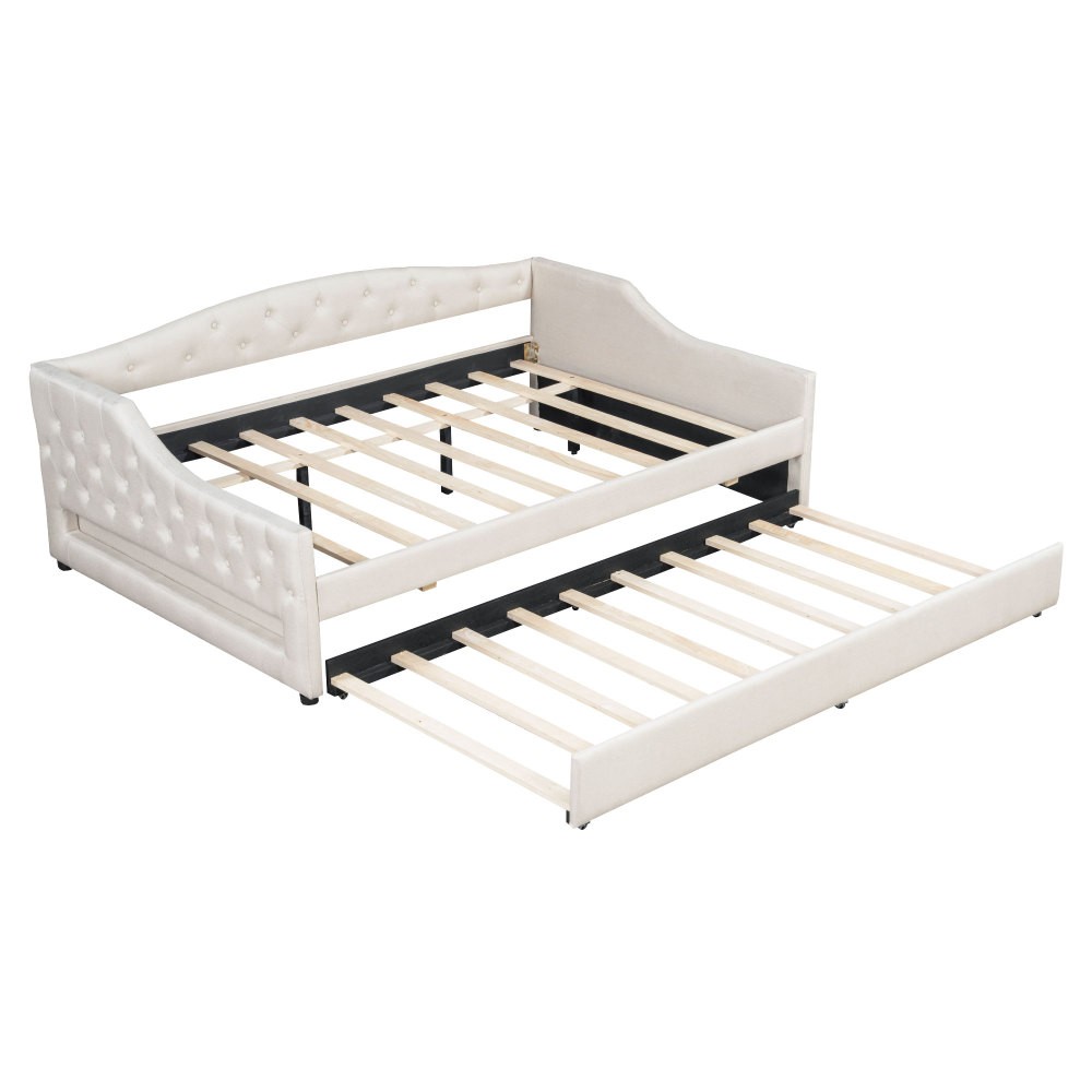 Upholstered Bed with LED Strip Lighting and Casters, Featuring Foam Padding