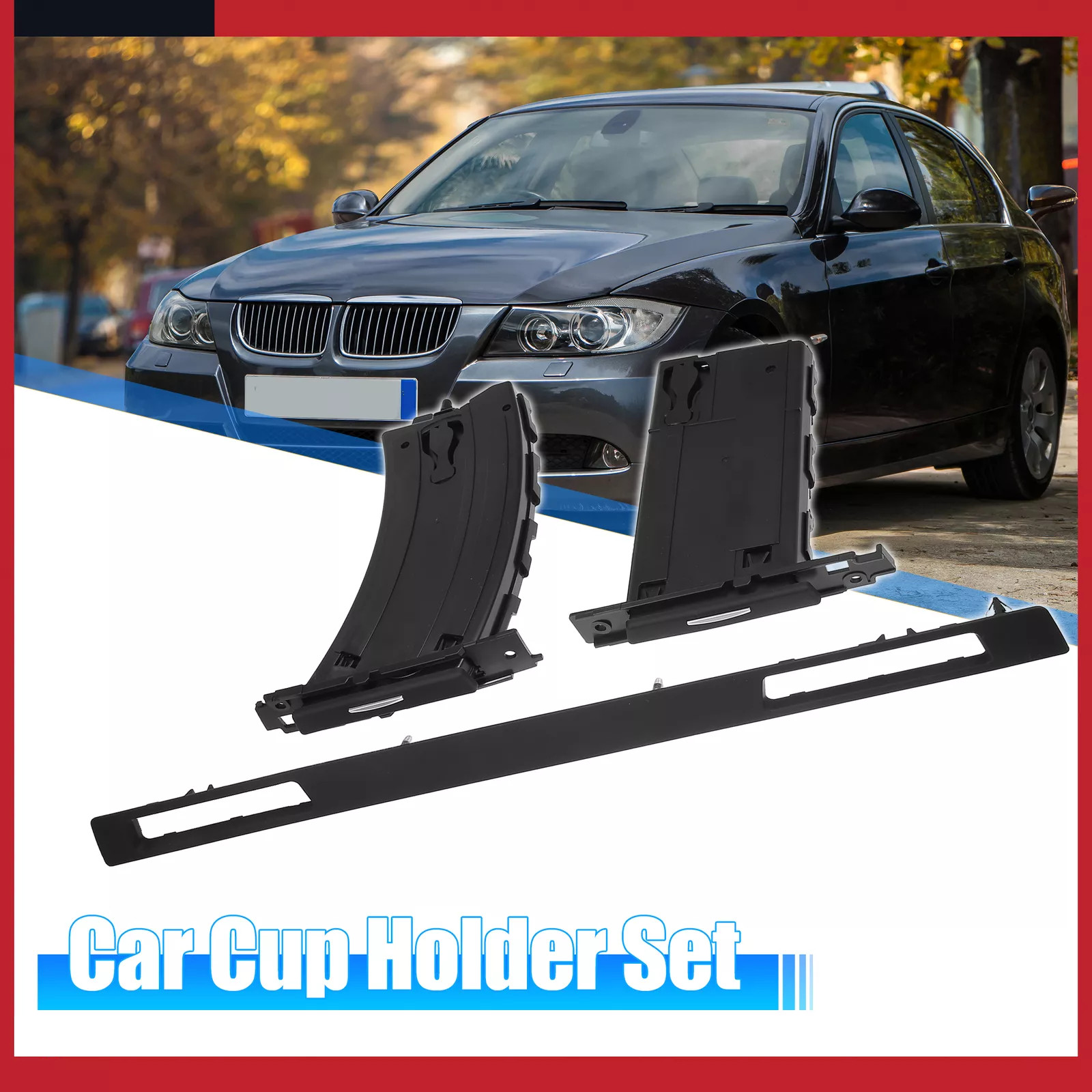 3Pcs Black Dashboard LH & RH Cup Holder Set & Trim Panel for BMW E90 E91 E92 E93