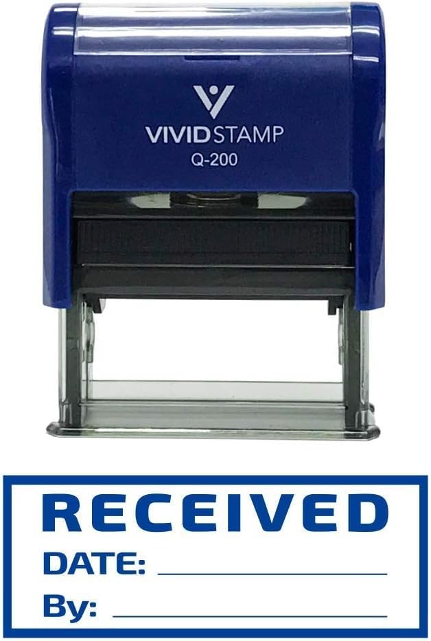 Received w/Border SelfInking Office Rubber Stamp Blue Medium Impression