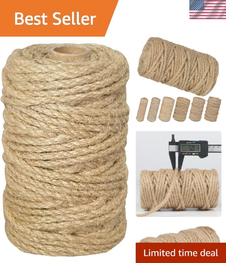 PerkHomy 5mm Jute Rope 105 Feet Twisted Heavy Duty and Thick Twine Rope for C...