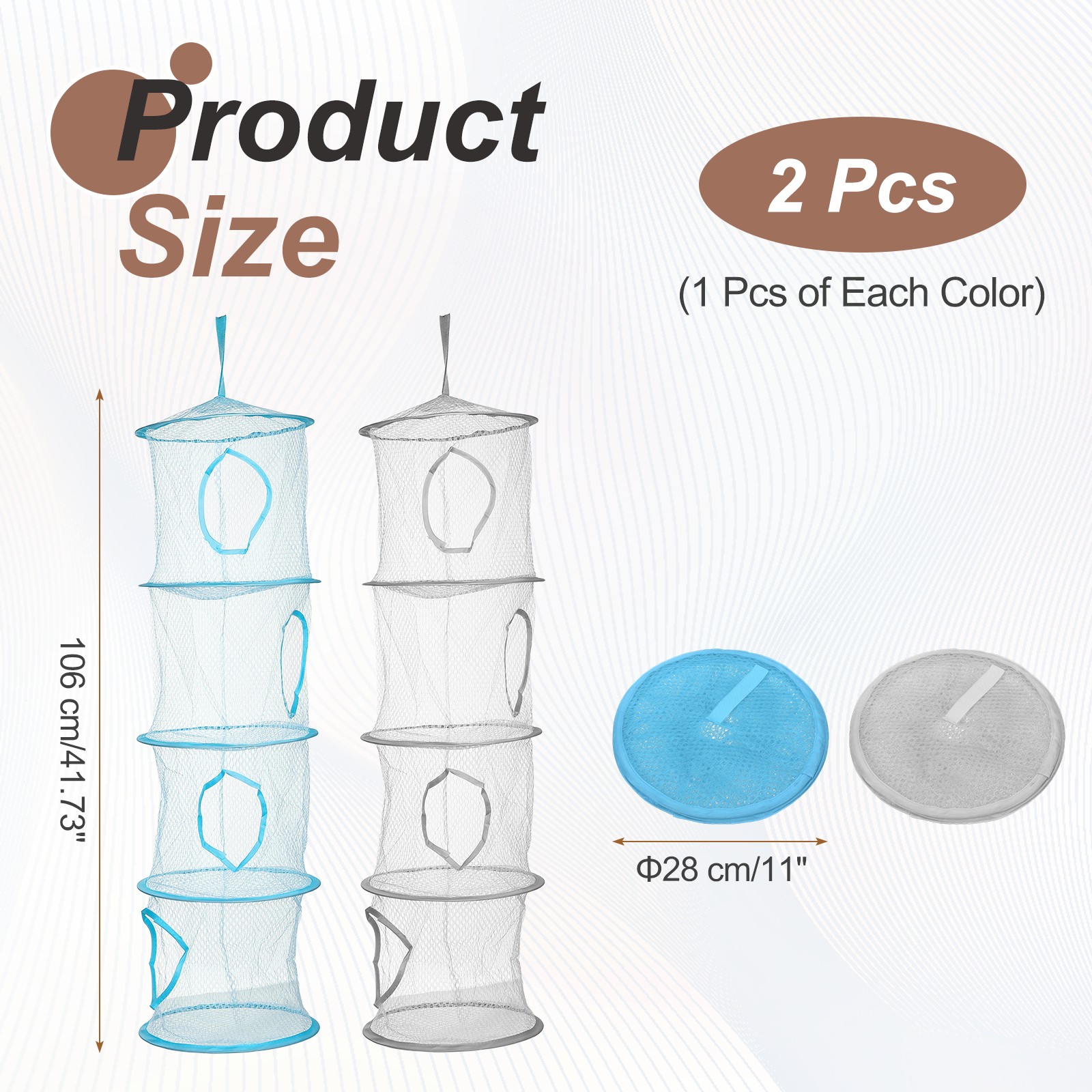 2Pcs Mesh Hanging Storage Basket 4 Compartment Organizer Grey Light Blue