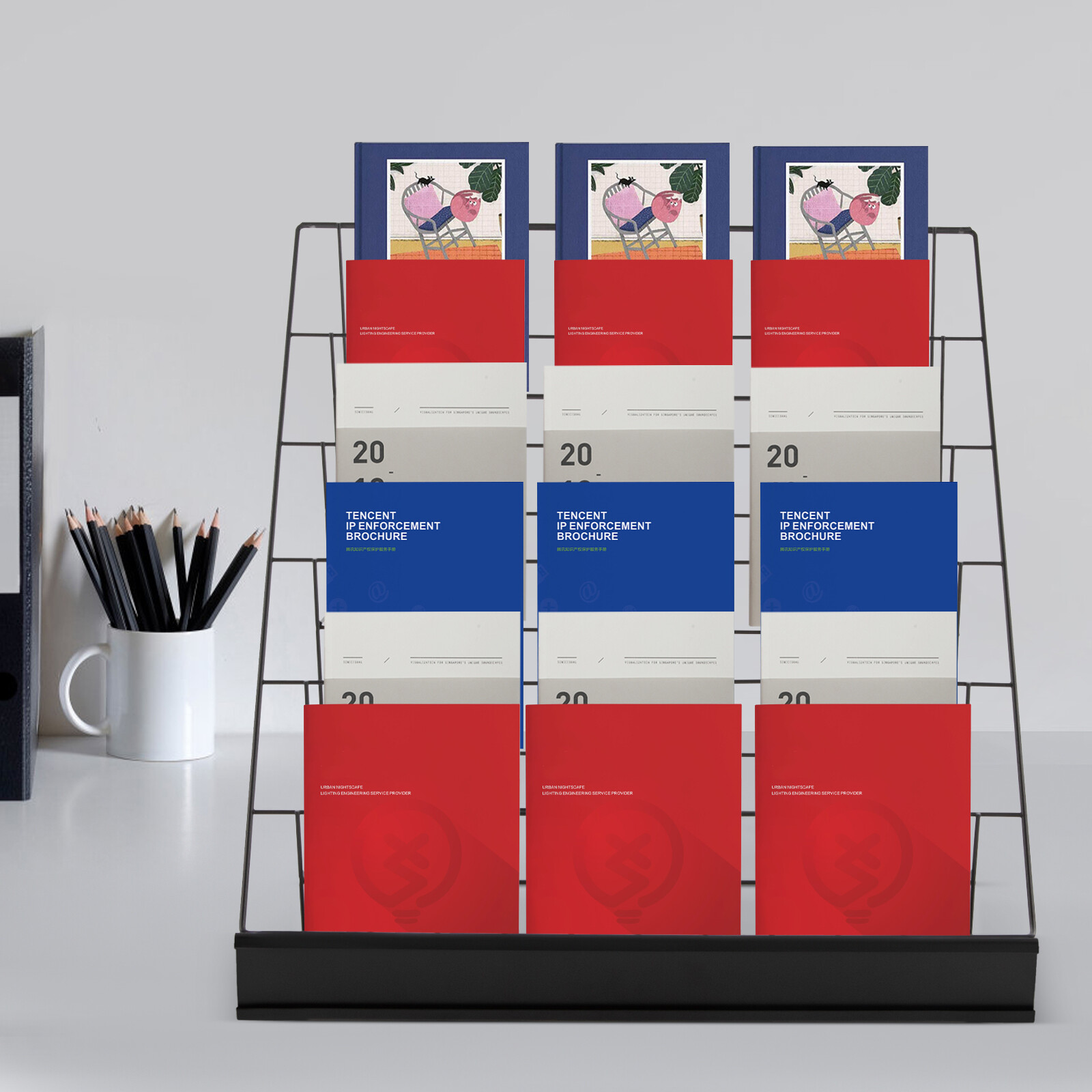 6-Tier Black Iron Tabletop Book & Magazine Rack Foldable Display Stand