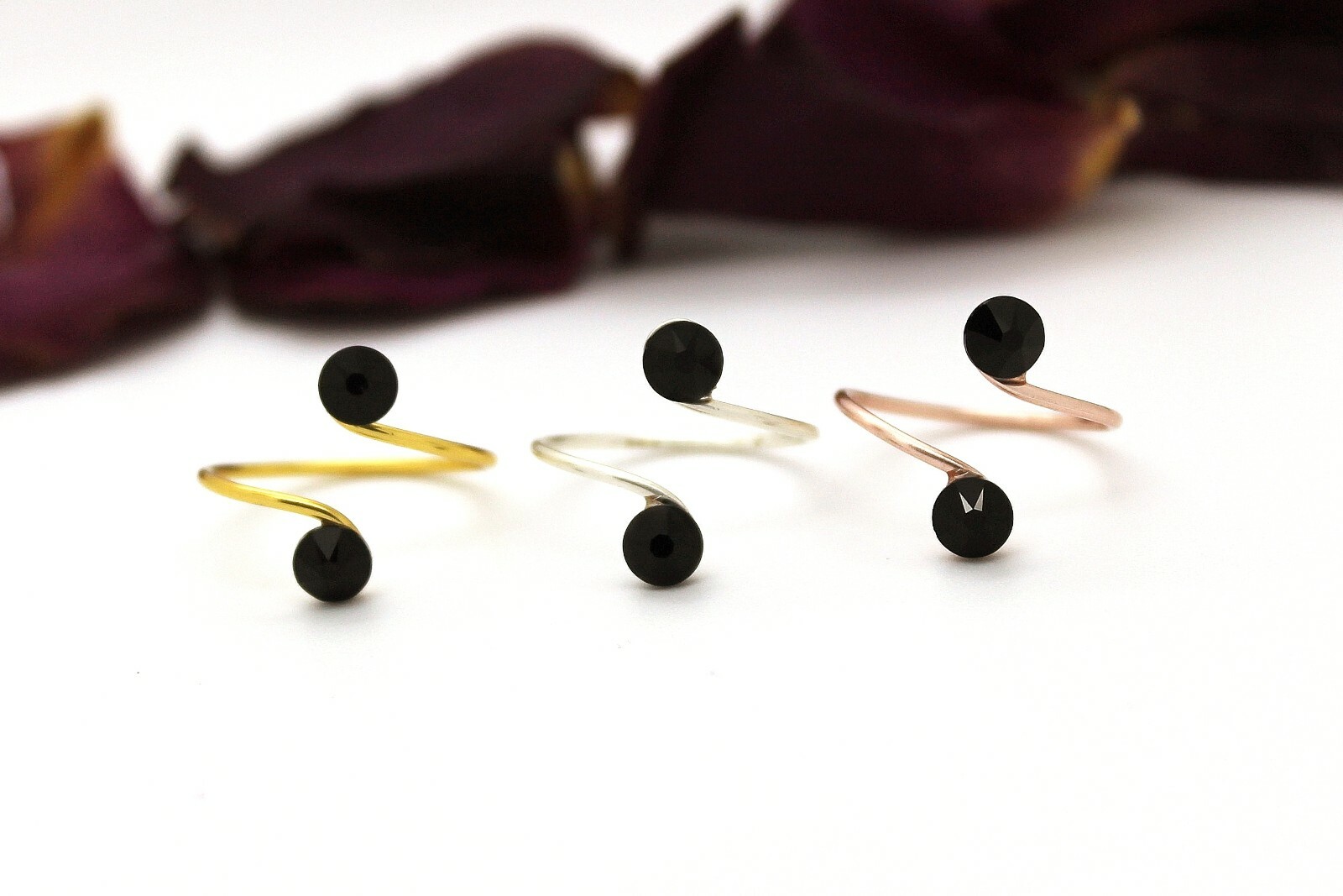 Adjustable Toe Ring Choose Your Finish made with Jet Black Swarovski Elements