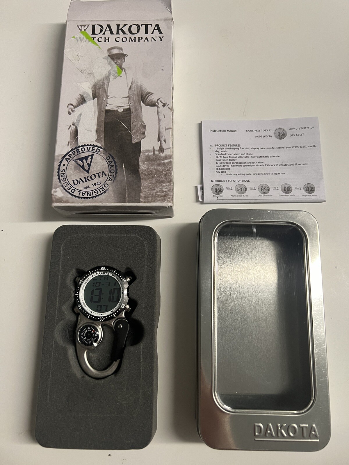 Dakota Digital Backpacker Clip Watch, Alarm, Stopwatch, Timer and Dual Time/ 2