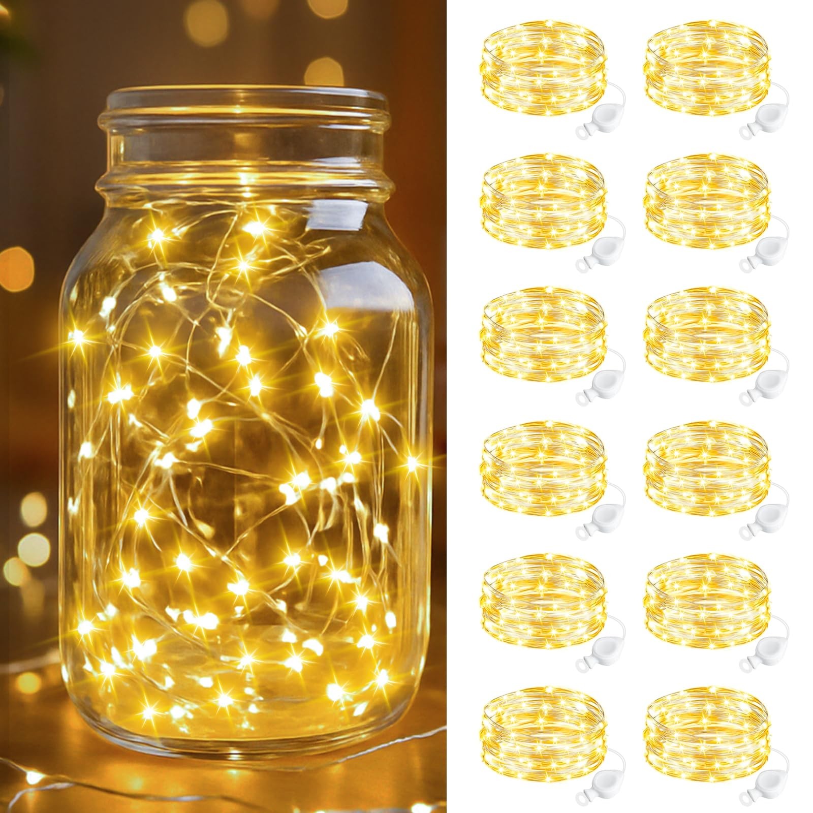 12 Pack Fairy Lights Battery Operated, 7FT 20 LED Mini String Lights Waterpro...