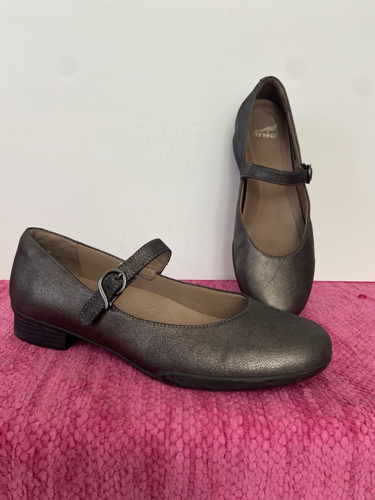 Dansko Kaelyn Leather Mary Jane Flats Gray Metallic Size EU 41 US 10.5-11