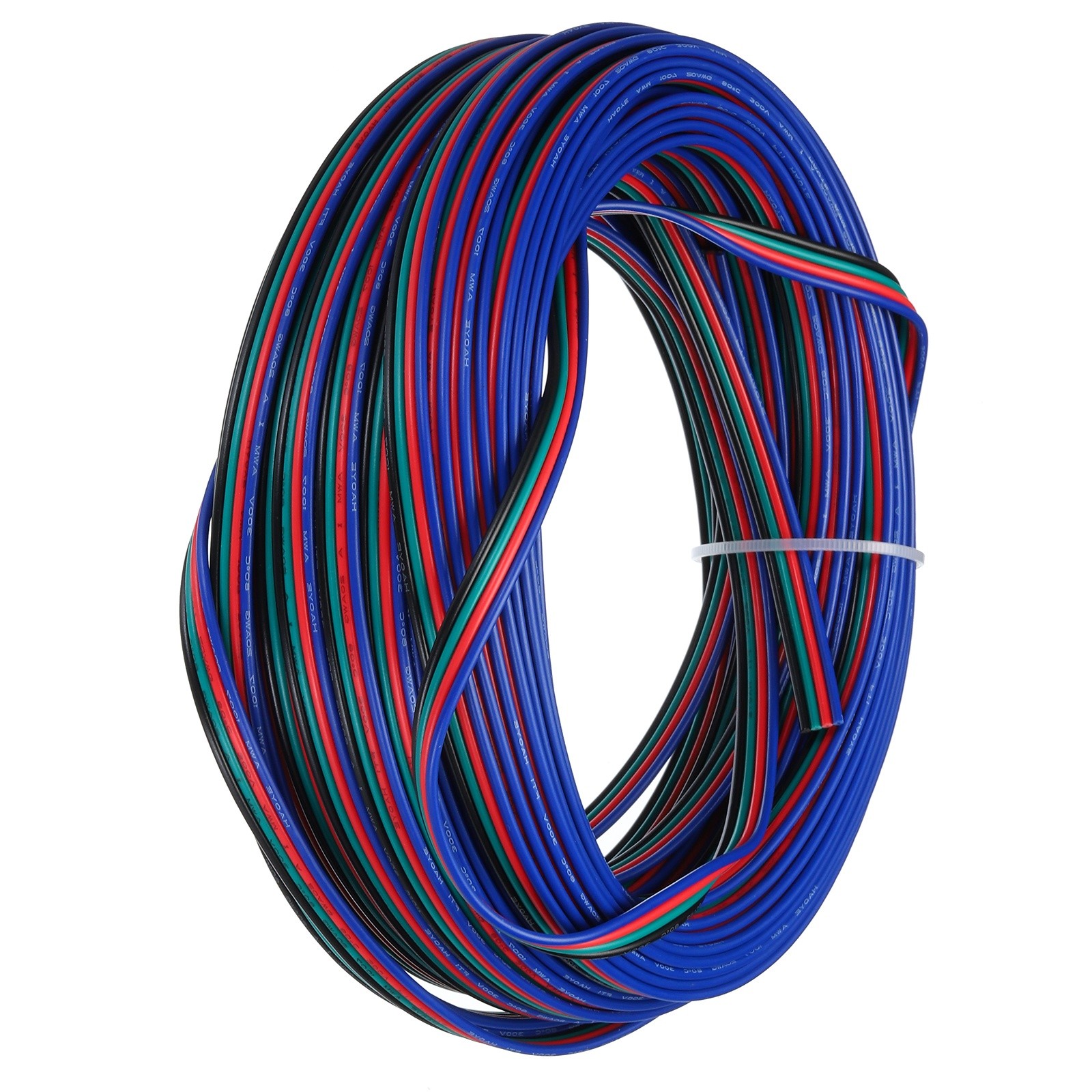 20 AWG Flat Ribbon Wire LED Extension Cable 4 Pin, 66Ft Long 1.8mm Dia.