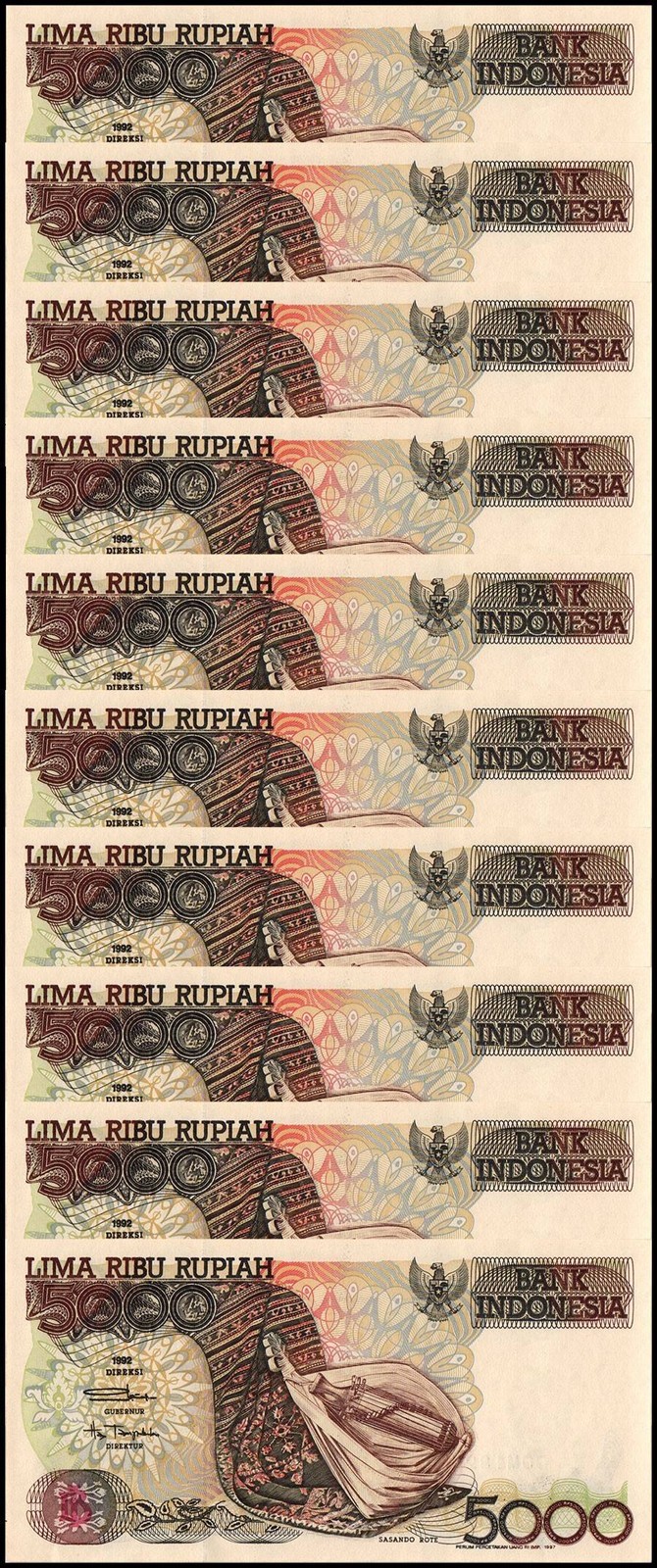 Indonesia 5000 Rupiah, 1997, P-130f, UNC X 10 PCS
