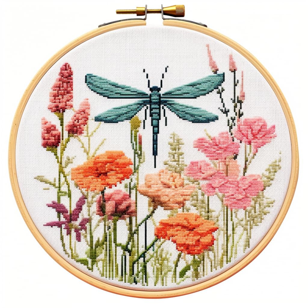 Dragonfly and Wild Flowers Stamped Cross Stitch Kits for 31x31cm, As Picture
