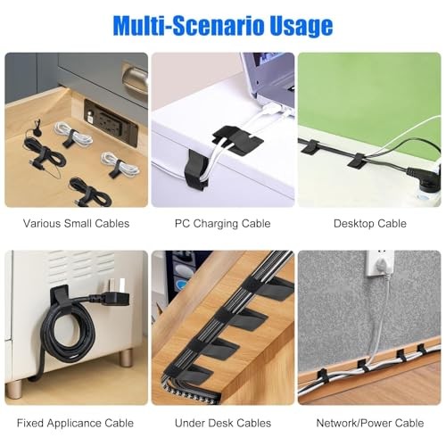 Cable Management Under Desk, 40 Pack Detachable Hook and Loop Cable Straps