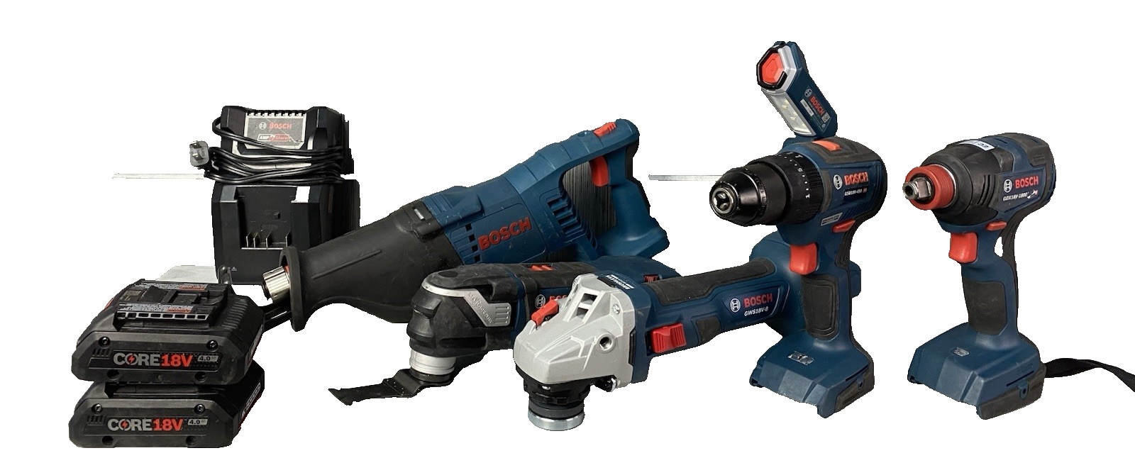 Bosch 18V combo kit 6 Tools, two 4ah Batteries 1 Charger & large zippered Bag