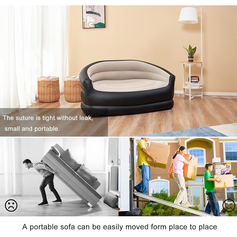 Inflatable Couch Air Sofa Portable Outdoor Chair Quick Setup Comfortable Flocked